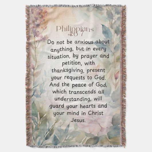 Filippenzen 4:6-7 Christelijk Bijbelvers Waterverf Deken (Voorkant Verticaal)
