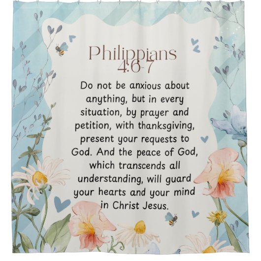 Filippenzen 4:6-7 Christelijk Bijbelvers Waterverf Douchegordijn (Voorkant)