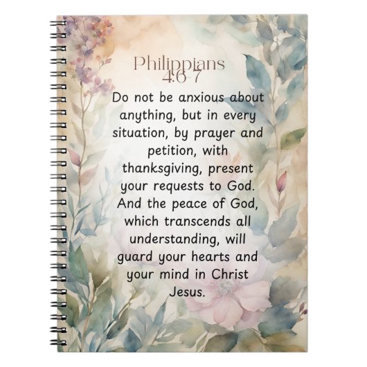 Filippenzen 4:6-7 Christelijk Bijbelvers Waterverf Notitieboek (Voorkant)