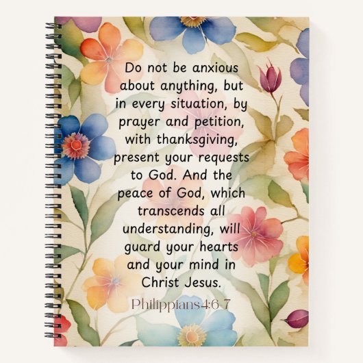 Filippenzen 4:6-7 Christelijk Bijbelvers Waterverf Notitieboek (Voorkant)