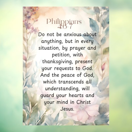 Filippenzen 4:6-7 Christelijk Bijbelvers Waterverf Raamsticker (Vel 3)