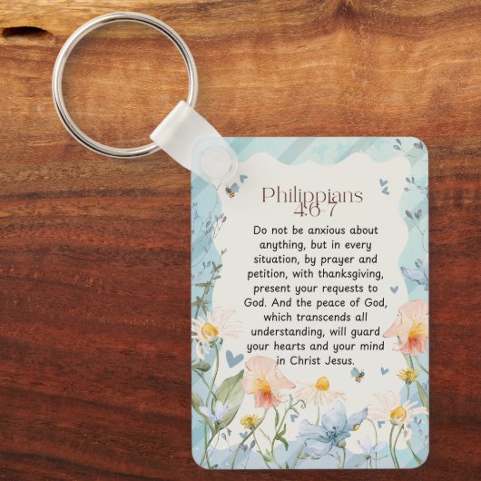 Filippenzen 4:6-7 Christelijk Bijbelvers Waterverf Sleutelhanger (Voorkant)