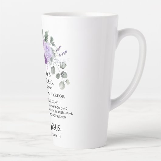 Filippenzen 4:6-7 Paarse bloem Latte Mok (Rechts)