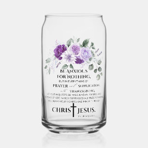 Filippenzen 4:6-7 Schrift Paarse bloemen Blikvorm Glas