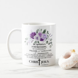 Filippenzen 4:6-7 Schrift Paarse bloemen Koffiemok