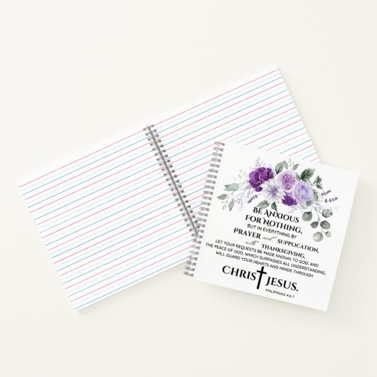 Filippenzen 4:6-7 Schrift Paarse bloemen Notitieboek (Binnen)