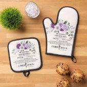 Filippenzen 4:6-7 Schrift Paarse bloemen Ovenwant & Pannenlap Set (Top down)