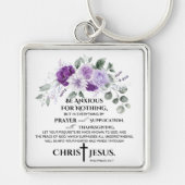 Filippenzen 4:6-7 Schrift Paarse bloemen Sleutelhanger (Voorkant)