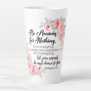 Filippenzen 4:6 Wees bezorgd om niets roze bloemen Latte Mok