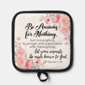 Filippenzen 4:6 Wees bezorgd om niets roze bloemen Pannenlap (Voorkant)