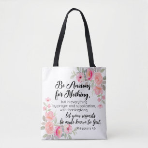Filippenzen 4:6 Wees bezorgd om niets roze bloemen Tote Bag