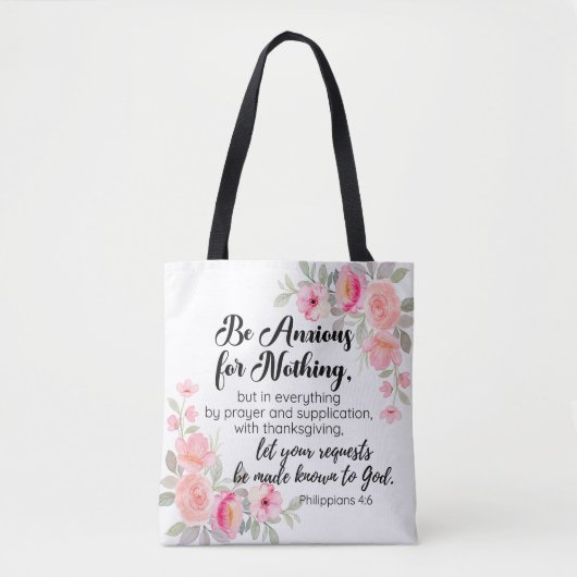 Filippenzen 4:6 Wees bezorgd om niets roze bloemen Tote Bag (Voorkant)