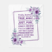 Filippenzen 4:8 Edel Bijbelvers Paarse Bloemen Fleece Deken (Voorkant)