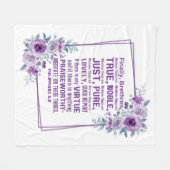 Filippenzen 4:8 Edel Bijbelvers Paarse Bloemen Fleece Deken (Voorkant (Horizontaal))