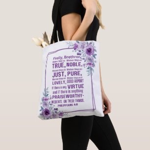 Filippenzen 4:8 Edel Bijbelvers Paarse Roos Tote Bag