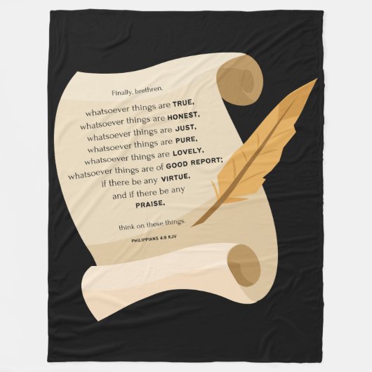 Filippenzen 4:8 KJV Bijbel Quote Scroll Fleece Deken (Voorkant)
