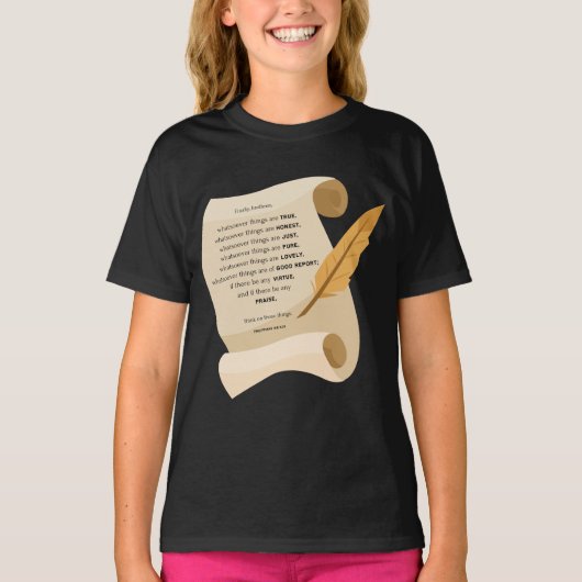 Filippenzen 4:8 KJV Bijbel Quote Scroll Meisjes T-shirt (Voorkant)