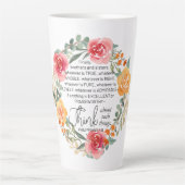 Filippenzen 4:8 Roze en gele bloemenkrans Latte Mok (Voorkant)
