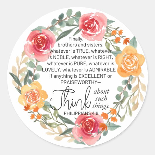 Filippenzen 4:8 Roze en gele bloemenkrans Ronde Sticker (Voorkant)