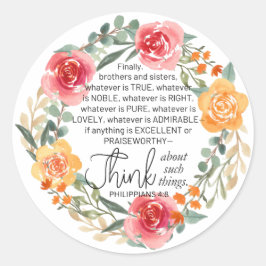 Filippenzen 4:8 Roze en gele bloemenkrans Ronde Sticker