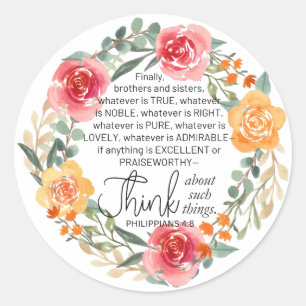 Filippenzen 4:8 Roze en gele bloemenkrans Ronde Sticker