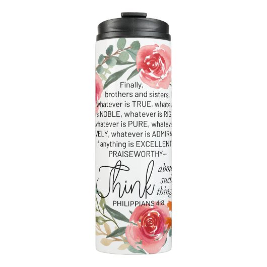 Filippenzen 4:8 Roze en gele bloemenkrans Thermosbeker (Voorkant)