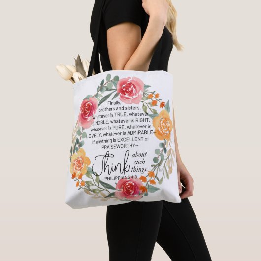 Filippenzen 4:8 Roze en gele bloemenkrans Tote Bag (Dichtbij)