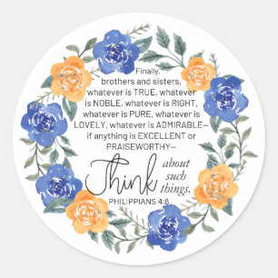 Filippenzen 4:8 Wat edel is, is een bloemenkrans Ronde Sticker