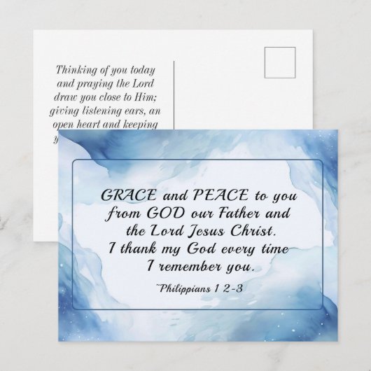 Filippijnen 1:2-3 Grace en vrede voor jou, Bijbel Briefkaart (Voorkant / Achterkant)