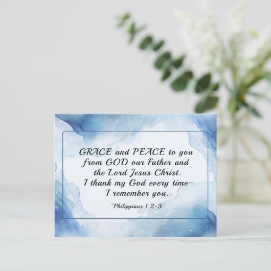 Filippijnen 1:2-3 Grace en vrede voor jou, Bijbel Briefkaart (Staand voorkant)