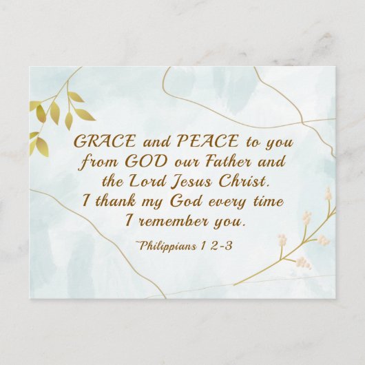 Filippijnen 1:2-3 Grace en vrede voor jou, Bijbel Briefkaart (Voorkant)