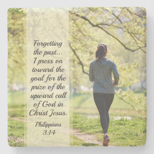 Filippijnen 3:13-14 Verwijzend over het verleden Stenen Onderzetter (Voorkant)