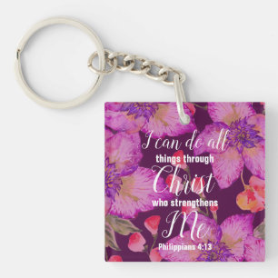 Filippijnen 4:13 Bijbelse Floral Sleutelhanger