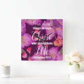 Filippijnen 4:13 Bijbelse Floral Vierkante Klok (Huis)
