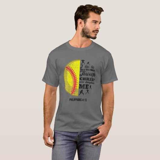 Filippijnen 4:13 Christelijke Softball Funny Bible T-shirt (Voorkant volledig)