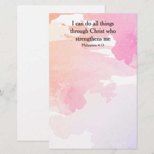 Filippijnen 4:13, tweeslachtig vers briefpapier (Voorkant / Achterkant)