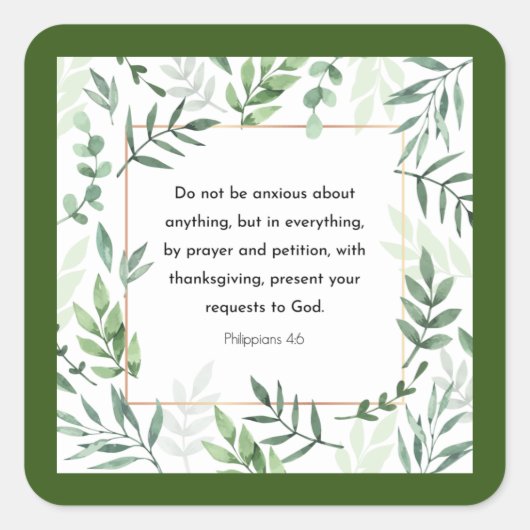 Filippijnen, 4:6, Bijbelverse, Vierkante Sticker (Voorkant)
