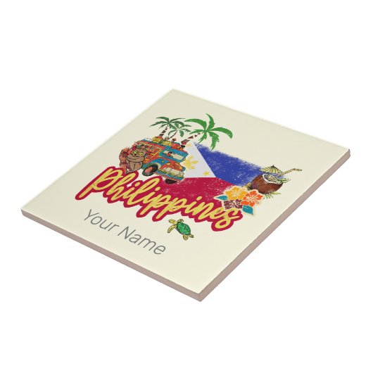 Filippijnen  Tarsier vlag Palm Souvenir Tegeltje (Zijkant)