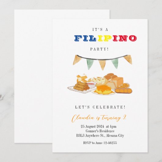 Filippijnse Feestuitnodiging Filippijns Verjaardag Kaart (Voorkant / Achterkant)