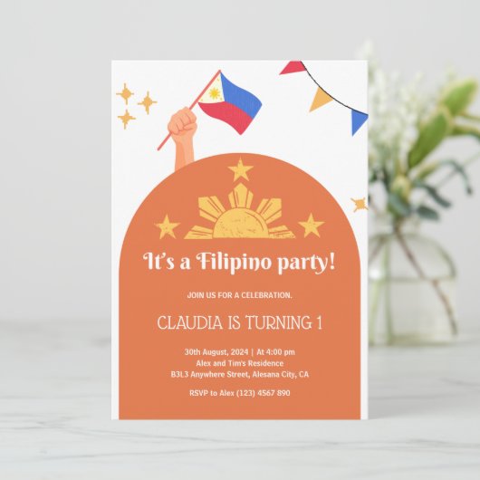 Filippijnse Feestuitnodiging Verjaardag Diner Uitn Kaart (Staand voorkant)