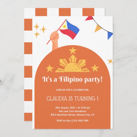 Filippijnse Feestuitnodiging Verjaardag Diner Uitn Kaart (Voorkant / Achterkant)
