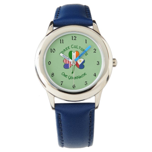 Filippijnse Ierse USA Shamrock Vlag Gepersonalisee Horloge (Voorkant)