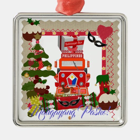 Filippijnse lantaarn, parol, vlag, Balikbayan Box Metalen Ornament (Voorkant)