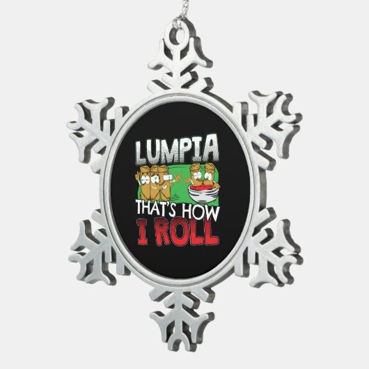 Filippijnse Lumpia Food Cartoon Tin Sneeuwvlok Ornament (Rechts)