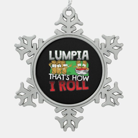 Filippijnse Lumpia Food Cartoon Tin Sneeuwvlok Ornament (Voorkant)
