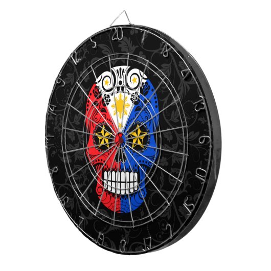 Filippijnse vlag Suikerschedel met Roos Dartbord (Voorkant Rechts)