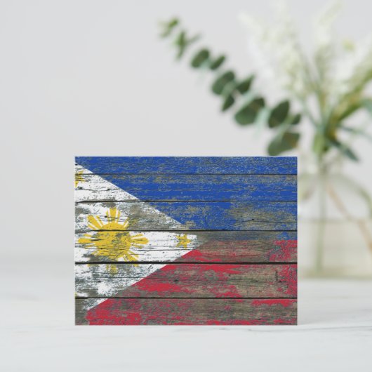 Filippijnse vlag voor het effect van ruw houten pl briefkaart (Staand voorkant)