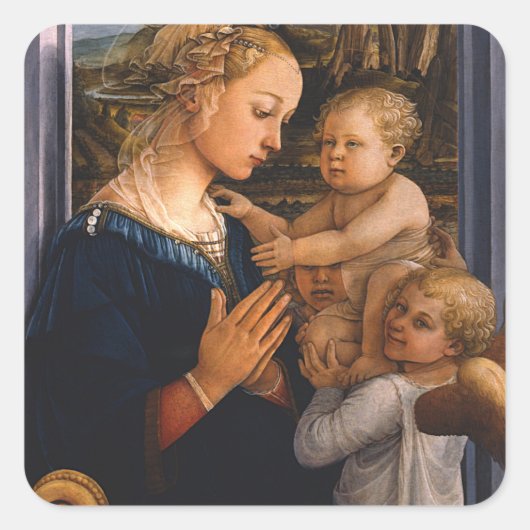 Filippo lippi-Madonna en kind met twee engelen Vierkante Sticker (Voorkant)