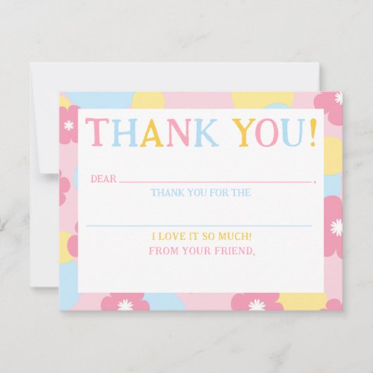 Fill-in Bedankt Meisjes Bloemenroze Note Kaart (Voorkant)