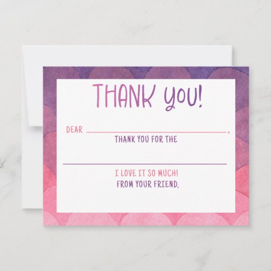 Fill-in Dank u Zeemeermin waterverf Opmerking Kaar Bedankkaart (Voorkant)